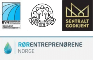 Logoer av BVN, mestermerket, sentralt godkjent og rørentreprenørene Norge.